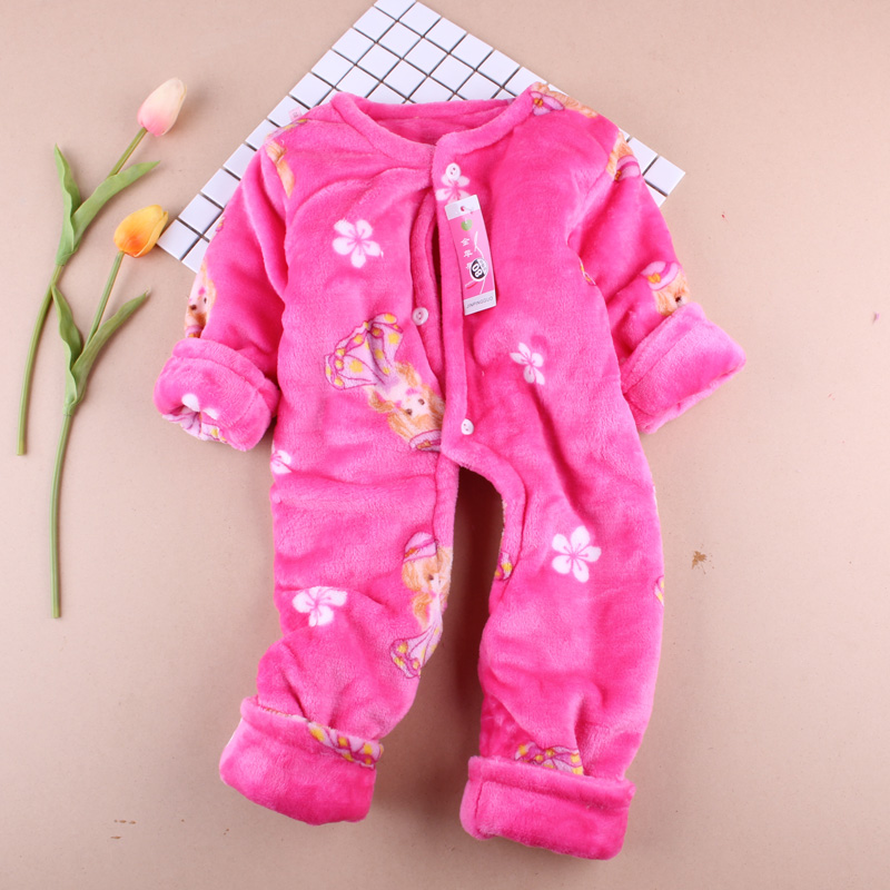 Đôi dày bé romper mùa thu và mùa đông san hô nhung san hô flannel quần áo bé quần áo mùa đông chân đồ ngủ quần áo sành điệu cho be gái