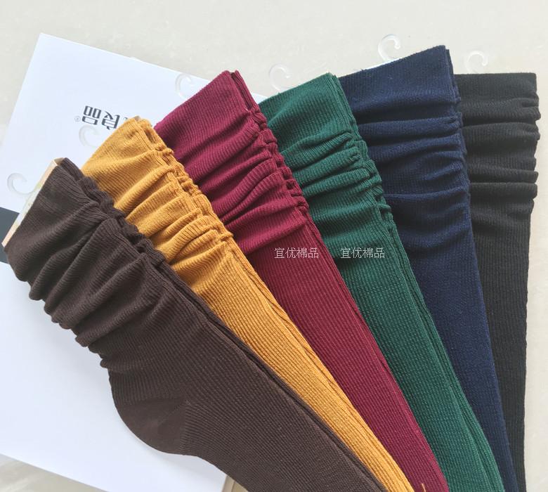 [Đặc biệt hàng ngày] Nhật Bản và Hàn Quốc Sen đống vớ cotton retro ngọt ngào cotton nữ màu rắn vớ cao thủy triều - Vớ sợi tre tất trắng