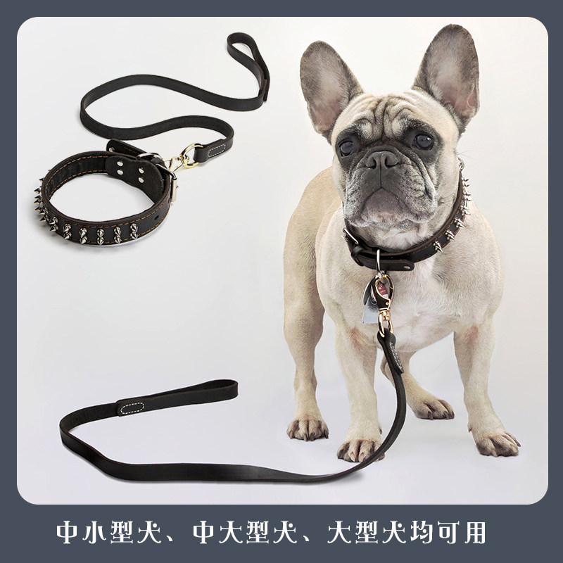 Leather rivet dog collar large dog thorn nail scarf method anti-bite bully bully bit Cathrow neck sleeve