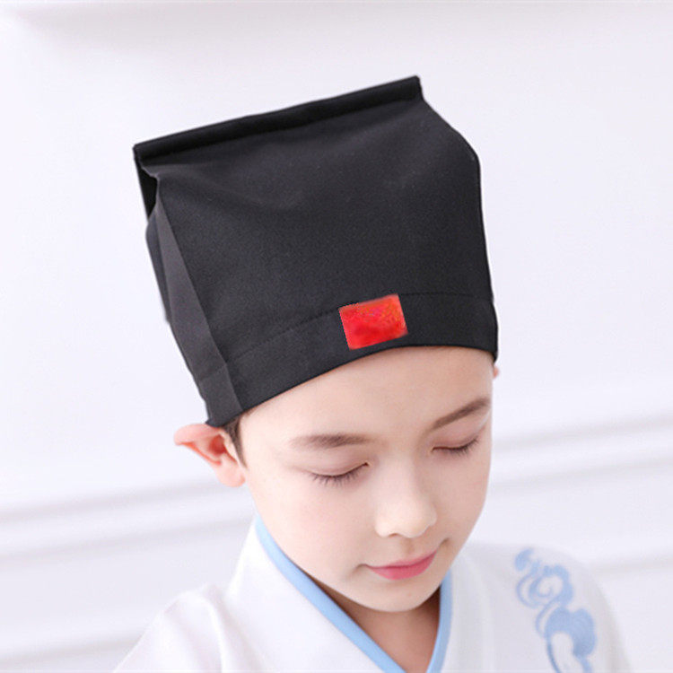 Children's national school Han suit hat adult ancient dress flat brim hat ancient book life of Confucianism Confucianism with headscarf hat book child Baotou hat