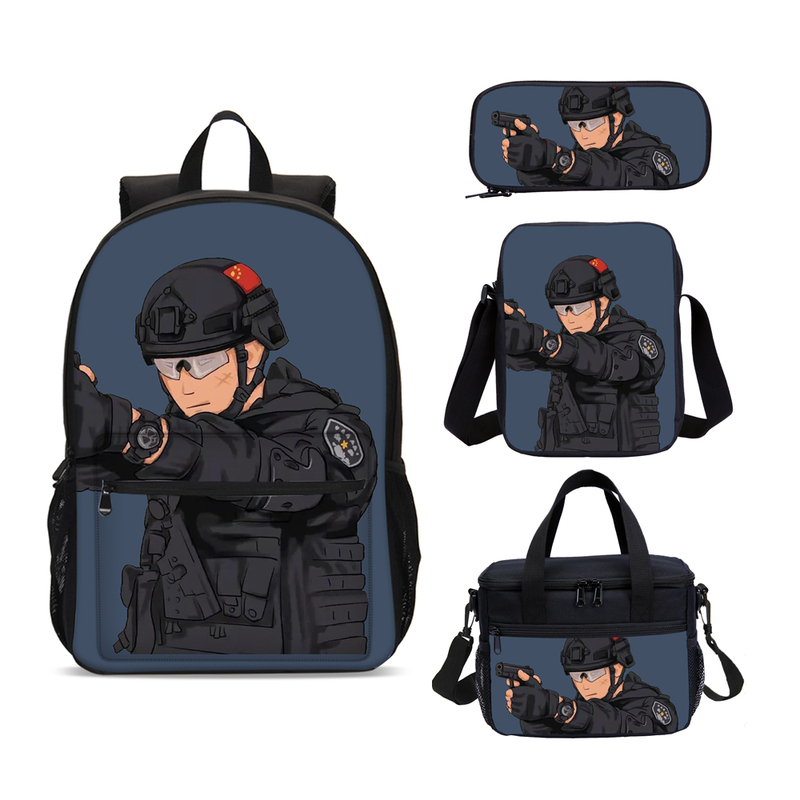 Cartoon Swat Elementary School Student Schoolbag, Kidsren's Backpack, Super Cool Police Backpack, Lunch Box Bag, Crossbody Bag, Pencil Bag
