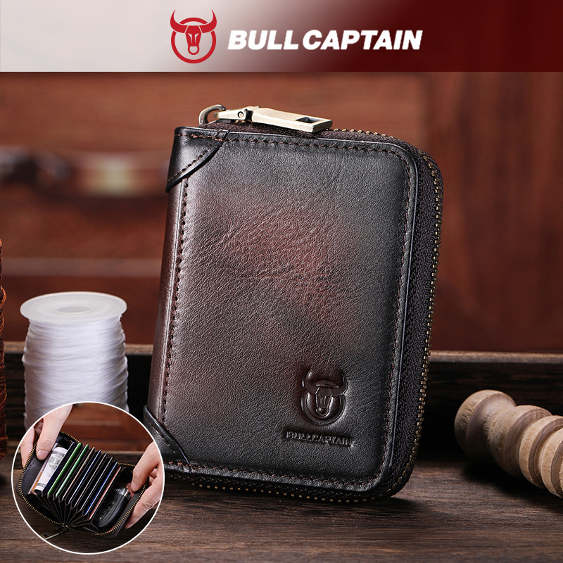 Bullcaptain First-Layer Cowhide Card Bag, Unisex, Multi-Functional Rfid Bank Card