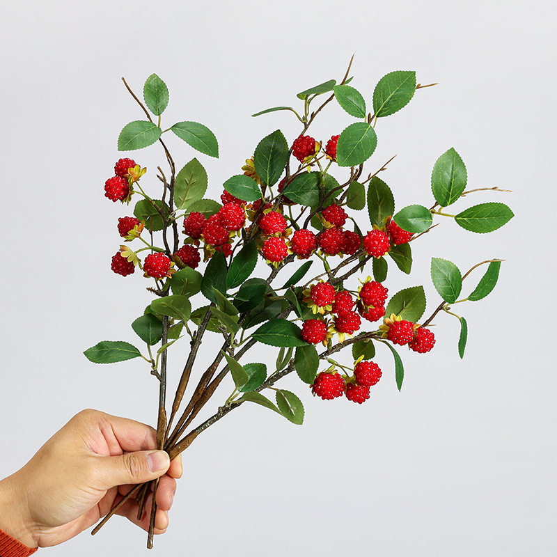 Artificial Flower Raspberry Red Fruit Fake Flower Mulberry Raspberry Decorative Floral Arrangement Living Room Dining Table Decoration Creative Photography Props