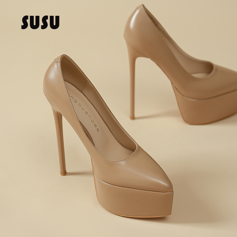 Nude Ultra-High-Heeled Platform High-Heeled Shoes for Women, New 15cm Stiletto Heels for Petite Women, Sexy and Stunning Thick-Soled Shoes