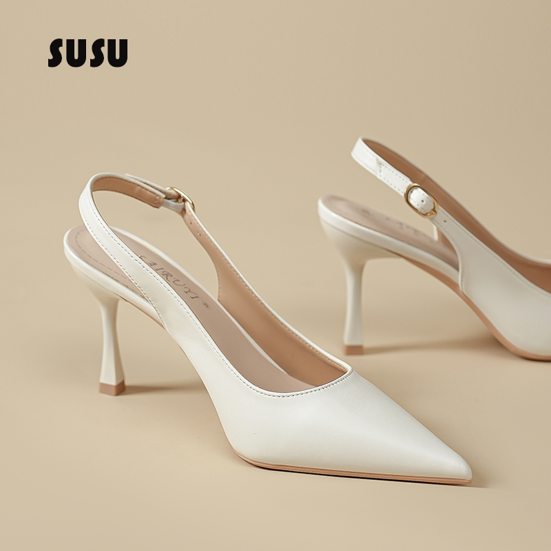 White High Heels for Women 2025 New Style 7cm Stiletto Professional Closed-Toe Small Size Sandals 31 to Match Skirts 32 Elegant 33