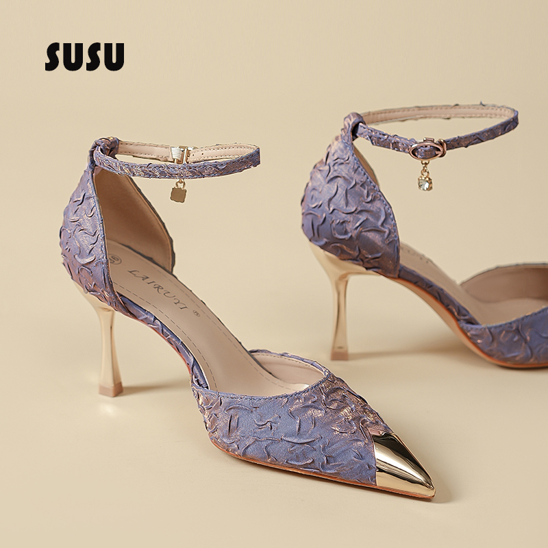 Blue One-Strap High Heels for Women, 2025 Summer New Style, Hollow Stiletto Heels, Suitable for Pairing with Skirts, Youthful and Elegant French-Style Shoes Blue One-Strap High Heels for Women, 2025 Summer New Style, Hollow Stiletto Heels, Suitable for Pairing with Skirts, Youthful and Elegant French-Style Shoes