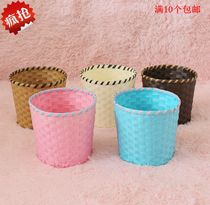 Rattan straw woven small basket storage basket basket flower basket pastoral simple desktop creative flower pot vase storage basket small paper basket