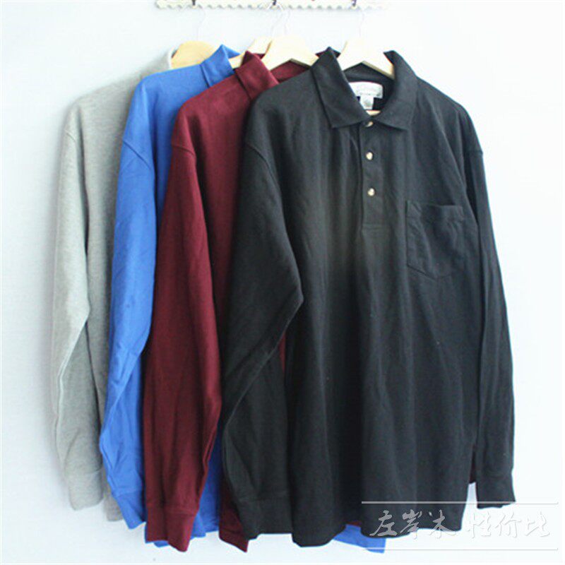 Foreign trade exports European and American single men in spring and autumn fattening plus large number of pearl net POLO shirt over long - sleeve T - shirt