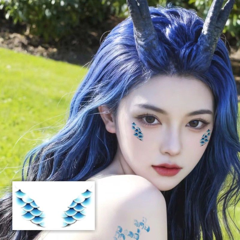 Cos Ao Run Face Stickers Blue Dragon Scales Colorful Tattoo Stickers Waterproof Fish Scales Chinese Style Internet Celebrity Painted Sweet Cool Cos Ao Run Face Stickers Blue Dragon Scales Colorful Tattoo Stickers Waterproof Fish Scales Chinese Style Internet Celebrity Painted Sweet Cool