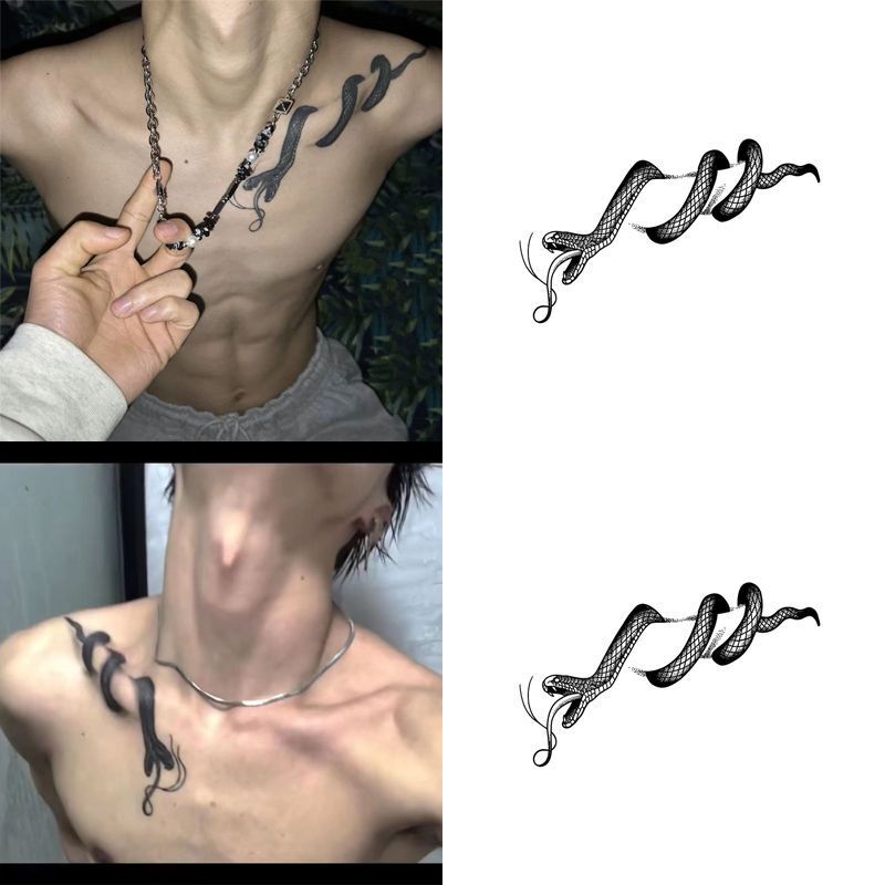 [Store Hot Seller] Dark Snake Collarbone Flower Arm Herbal Tattoo Sticker, Bold Hot Girl Couple Arm Tattoo, Waterproof