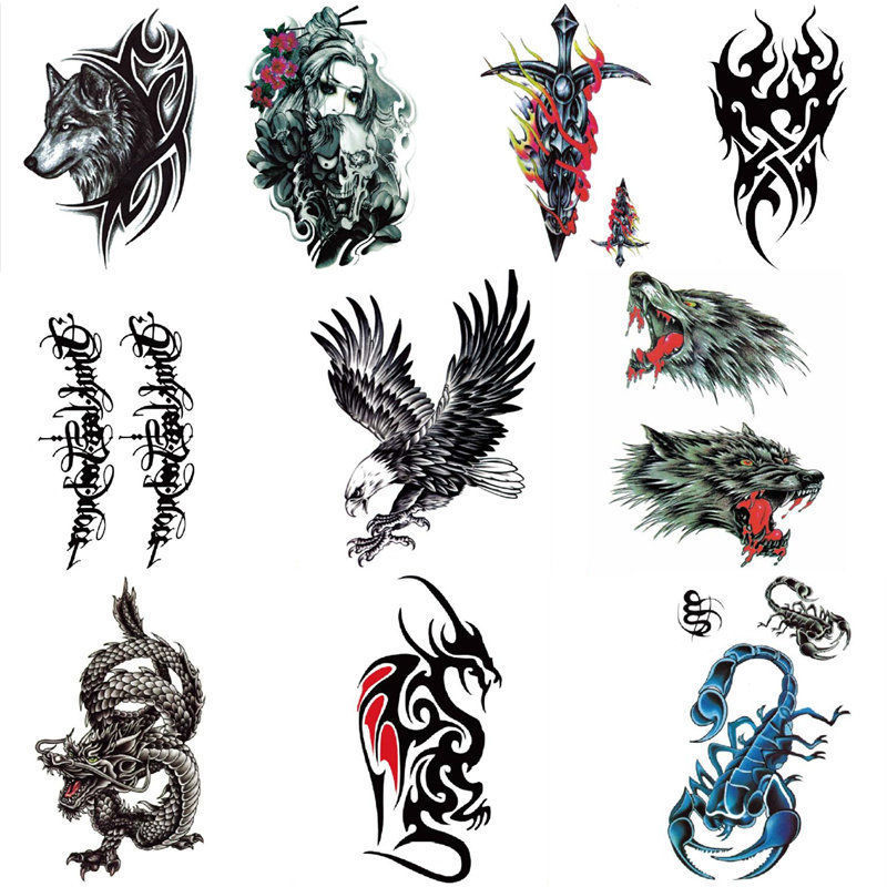 Waterproof Tattoo Stickers for Men and Women, Realistic Tattoo Designs, Personalized and Fashionable Half-Arm Tattoo with Scorpion, Dragon, Eagle, Wolf Head Totem