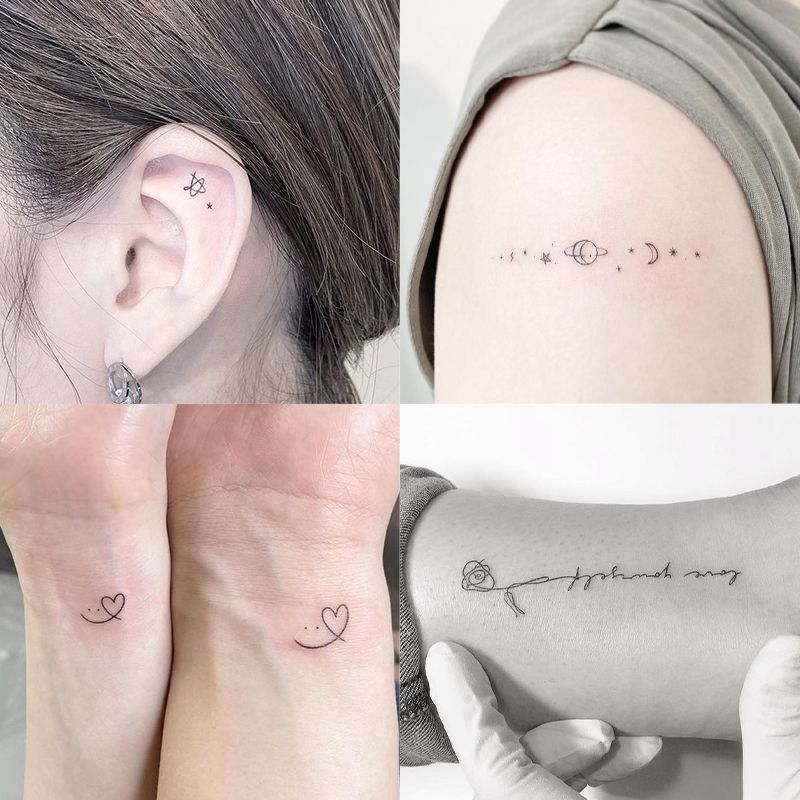 ins Small Pattern Simple Line Art Cute Tattoo Stickers Fresh Semi-Permanent Long-Lasting Waterproof Heart English Collarbone