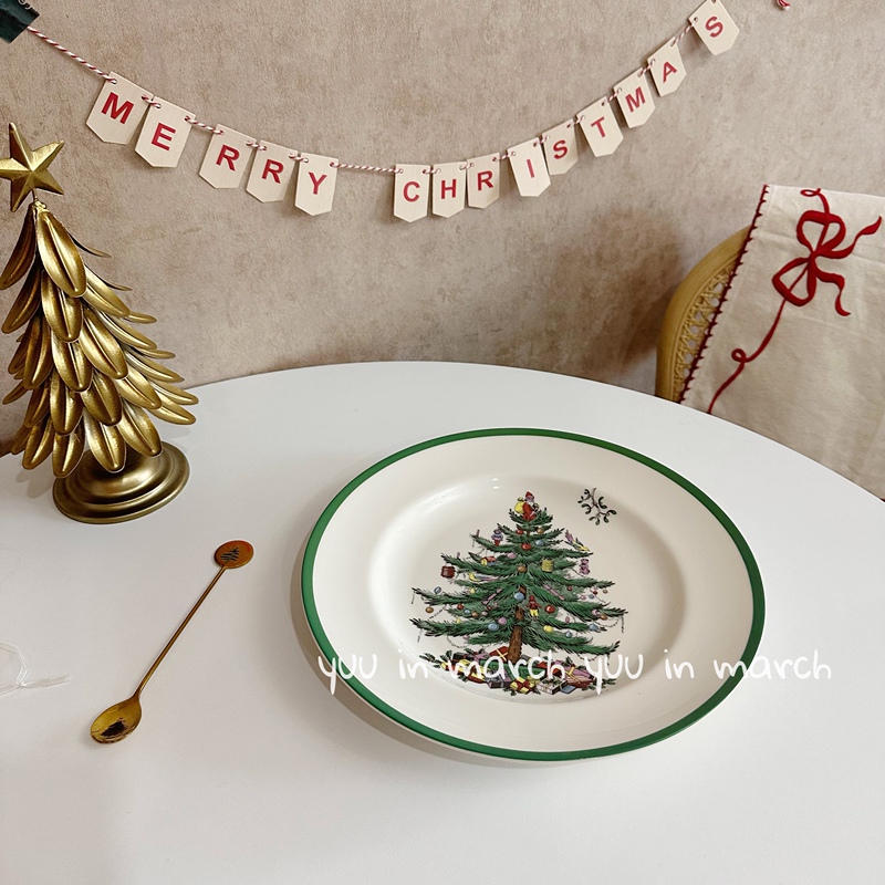 Christmas Bonus: British Spode Christmas Tree Western Steak Plate, Brunch Underglaze Cake Plate, Dish Plate, Rice Bowl