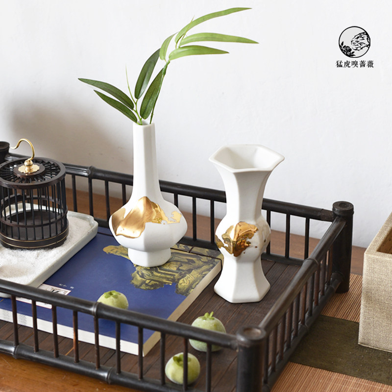 New Chinese meditation Ink Ceramic Table Face Small Vase Swing Piece Bou Shelf Bookcase Living-room Decent Board Room Soft Adornment