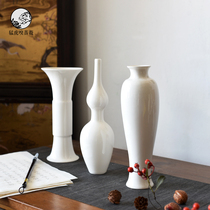 New Chinese white ceramic flower Gourd Vase ornaments simple flower living room home Model Room soft decoration