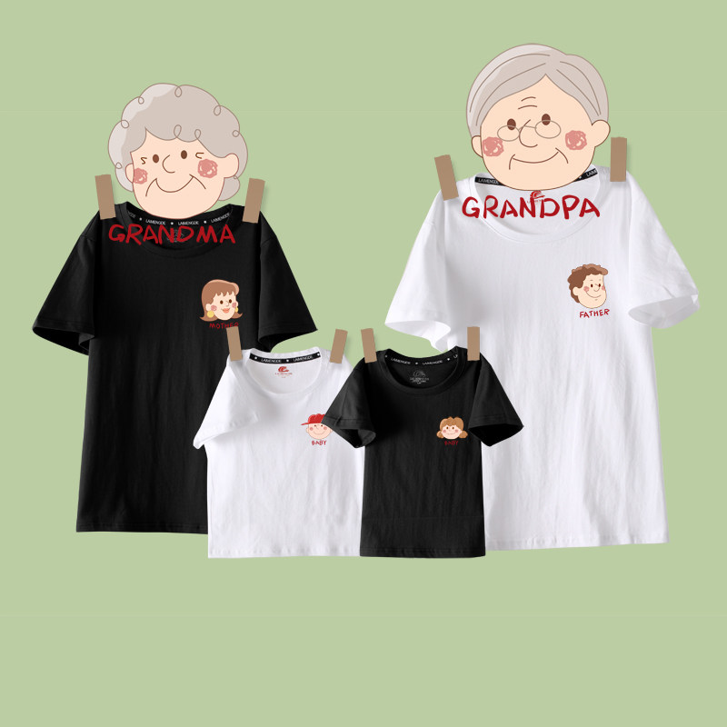 Guazzi's family All family Foo's family in summer clothing a family of three, four-mouthed, six-mouthed grandparents big size photo T-shirt