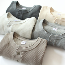 American click on the weight of pure cotton thickened 315g Huffcloth Henry collar Long sleeves Male elastic body for undershirt autumn