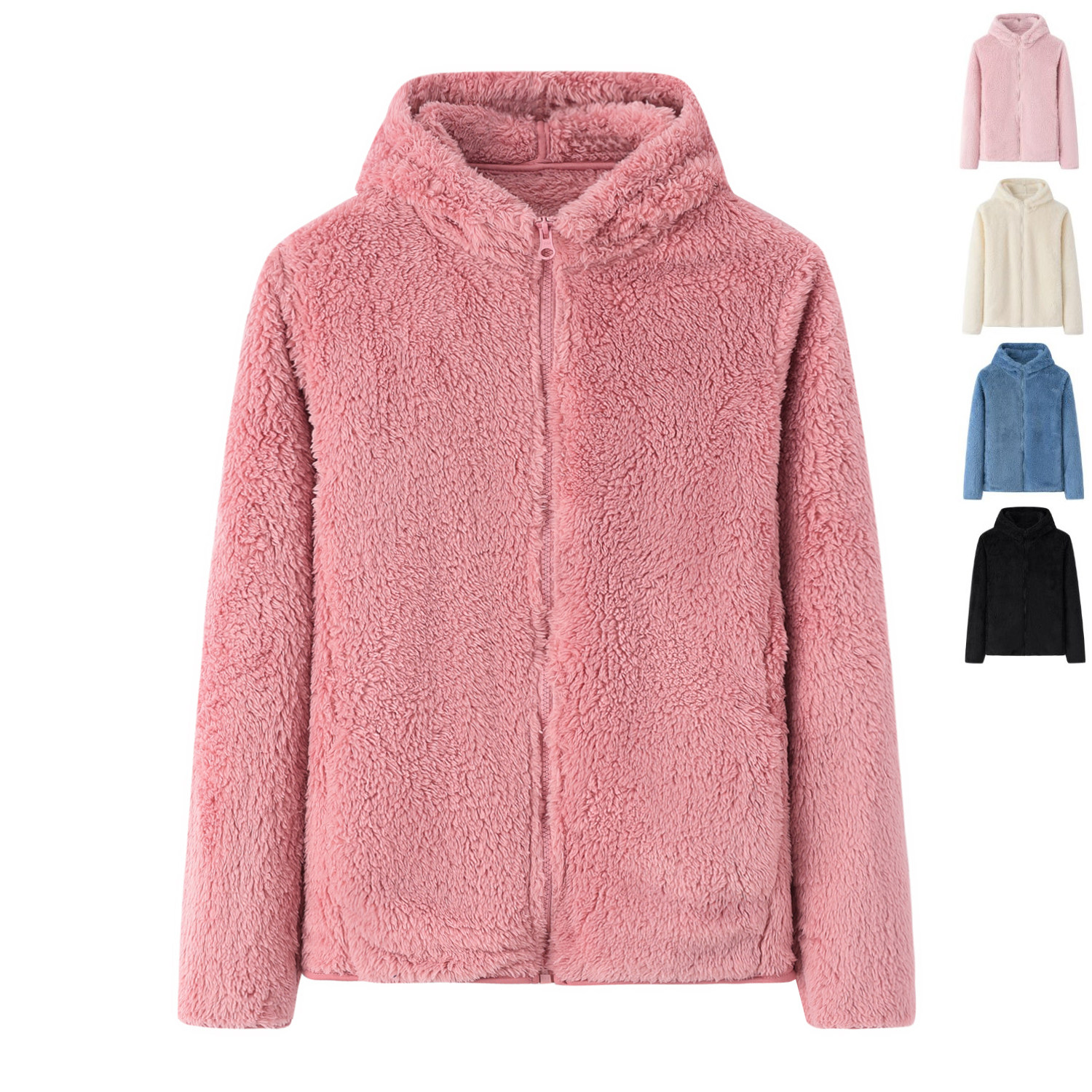 Long velvet fleece zipper jacket hooded sweatshirt women's thickened coral fleece sweater women's autumn and winter ins lazy wind