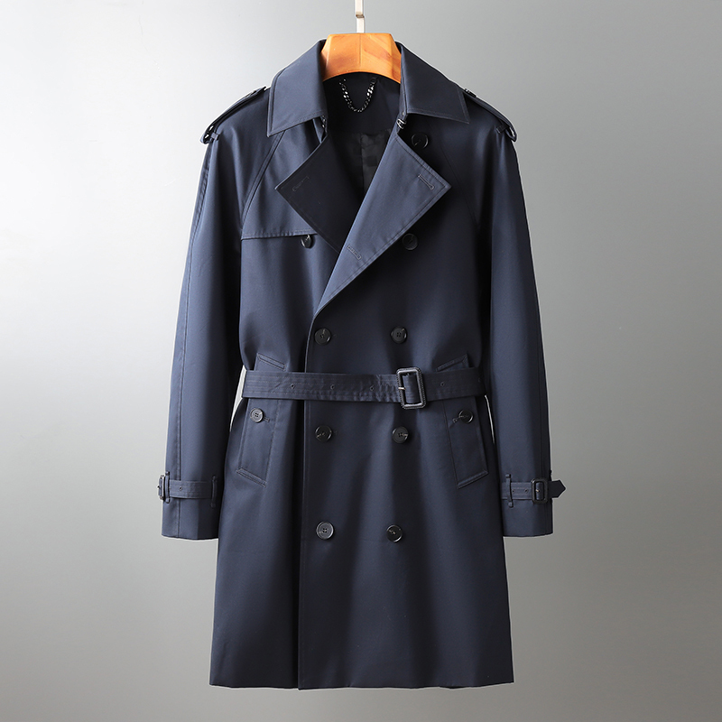 2026 Huadanani Men's Trench Coat Pure Cotton Business Autumn Double-Breasted Mid-Length Coat High-End Waterproof