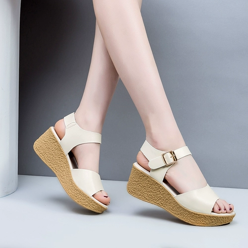 Летние сандалии на платформе, высокие туфли для матери, из натуральной кожи, большой размер
