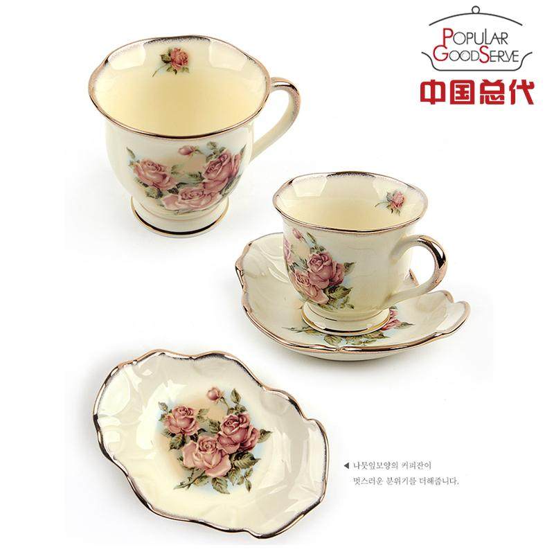 South Korea imported high-end ceramic coffee cup set QueenRose Queen Gold handmade ceramic cup with spoon
