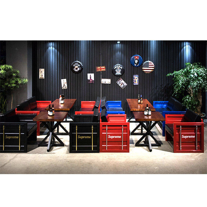 Loft industrial style sofa cafe bar table and chair combination dining room double card seat milk tea shop ins sofa