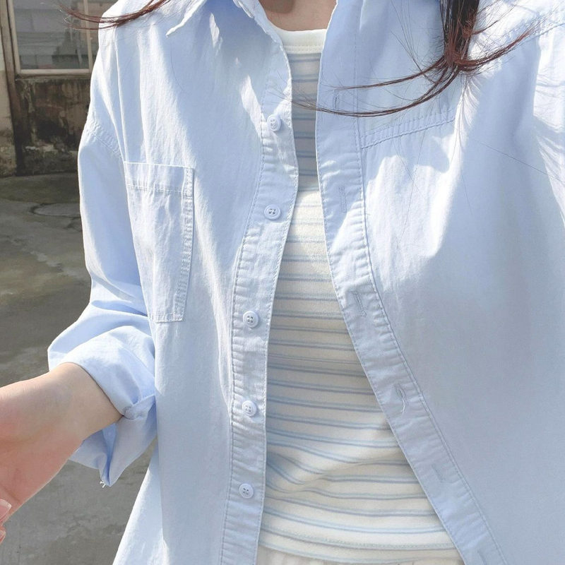 100% Cotton Thin Pure Cotton Shirt for Women, Suitable for Layering or Wearing Alone, Loose Fit, Versatile, Slimming, Long-Sleeved Shirt, Cardigan, ins Sun Protection 100% Cotton Thin Pure Cotton Shirt for Women, Suitable for Layering or Wearing Alone, Loose Fit, Versatile, Slimming, Long-Sleeved Shirt, Cardigan, ins Sun Protection