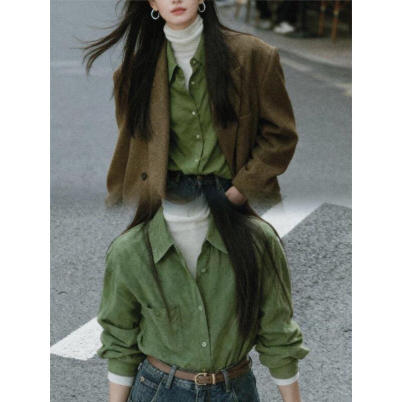 Pure Cotton Hong Kong Style Professional Commuter Shirt for Women, Dopamine Outfit, Regular Shoulder, Layered, Sun Protection Shirt, Thin Jacket