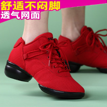 Square Dance Dance Shoes Lady Spring Summer Net Face Breathable Soft Bottom Genuine Leather Jumping Shoes White Modern Fitness Jumping Shoes