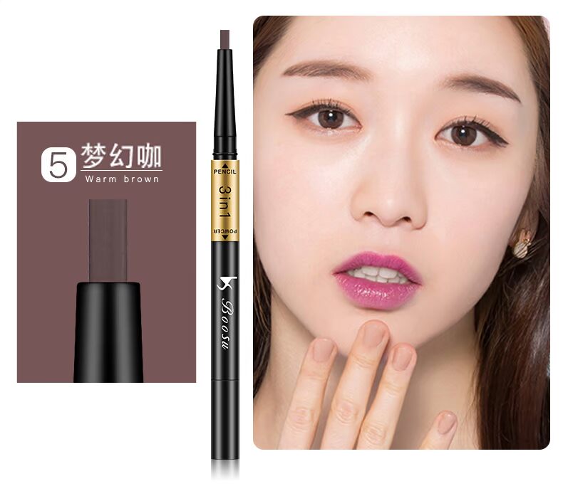 Lông mày bút chì lông mày bột với lông mày bàn chải ba trong một bền không thấm nước và mồ hôi- bằng chứng màu nâu cà phê màu xám nhuộm lông mày kem chì kẻ mày