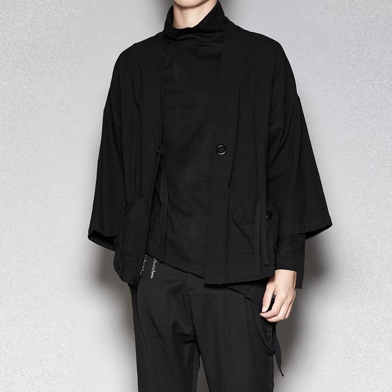 Original Trendy Men's Clothing, Dark Style Three-Dimensional Cut, Three-Color Three-Quarter Sleeve Autumn Cardigan, Fashionable Cape-Style Thin Jacket