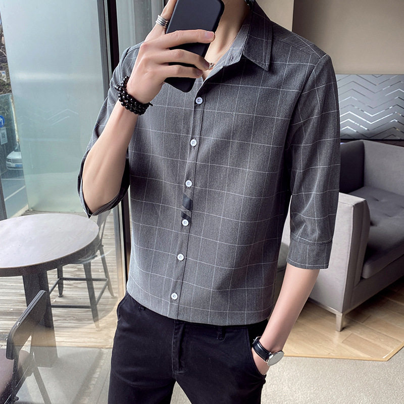 Rich Gui Bird Plaid Shirt Man Short Sleeve Summer Trend Tooling Inch of the sleeves Han version handsome and casual snow-spinning shirt