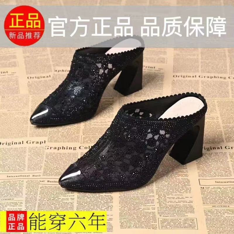 Wenzhou 2026 Summer New Slip-On Sandals for Women with Chunky Heels, Breathable High Heels, Hollow Mesh, Rhinestone Pointed Toe Slippers Wenzhou 2026 Summer New Slip-On Sandals for Women with Chunky Heels, Breathable High Heels, Hollow Mesh, Rhinestone Pointed Toe Slippers