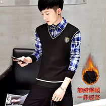 Two warm shirts men winter new teen plus thicker sleeve sleeve T-shirt student sweater