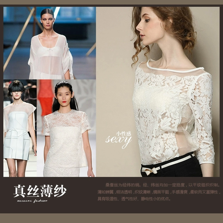 2018 mùa thu mới nữ đầu thu bảy điểm tay áo từ cổ áo ren ren phương tây áo sơ mi lụa dâu tằm