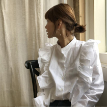 (Muzly) South Korea ins Sweet Little Sister Princess Fan Lotus Single-breasted Long Sleeve Shirt Blouse