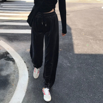 (Muzly) South Korea ins Hong Kong Wind Gold Velvet Knocking Sense Straight Tube Pants Casual Wide Leg Pants Women