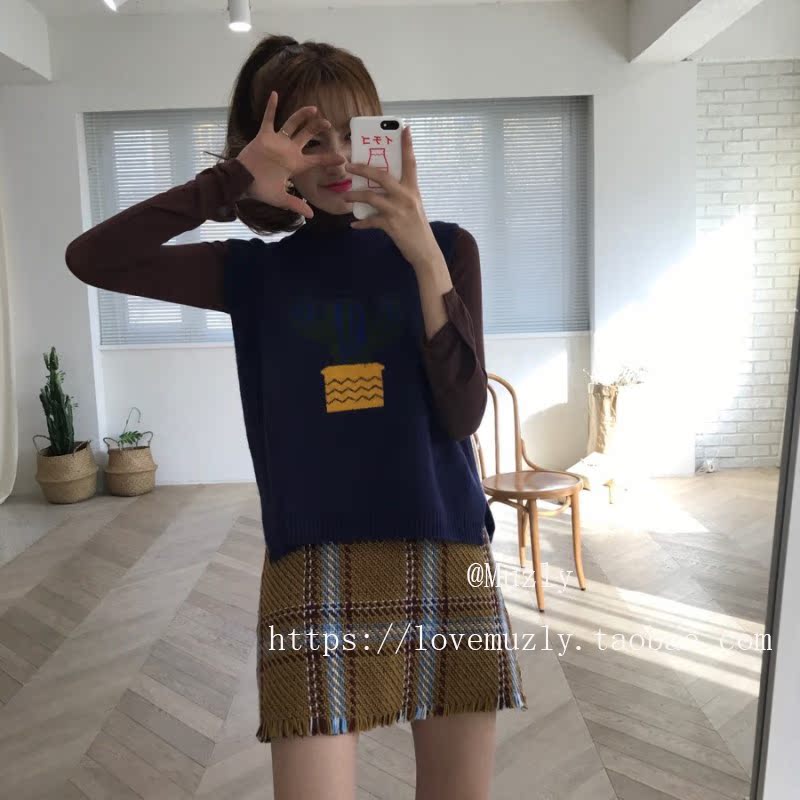 [Muzly] ins gió ngọt ngào và đẹp tuổi xương rồng áo len vest + cổ cao cơ bản áo thun dài tay nữ áo khoác len mỏng
