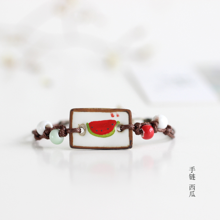 [Hướng dương và dưa hấu] Quạt nhỏ nghệ thuật tươi sáng tạo Vòng tay gốm thủ công Vòng cổ đính 375 vòng tay nam vàng
