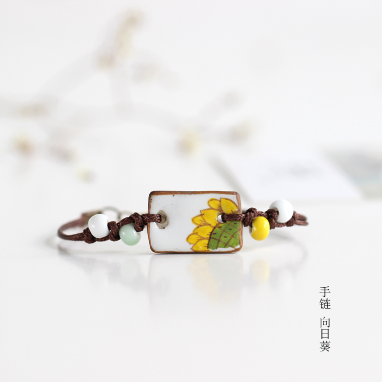 [Hướng dương và dưa hấu] Quạt nhỏ nghệ thuật tươi sáng tạo Vòng tay gốm thủ công Vòng cổ đính 375 vòng tay nam vàng