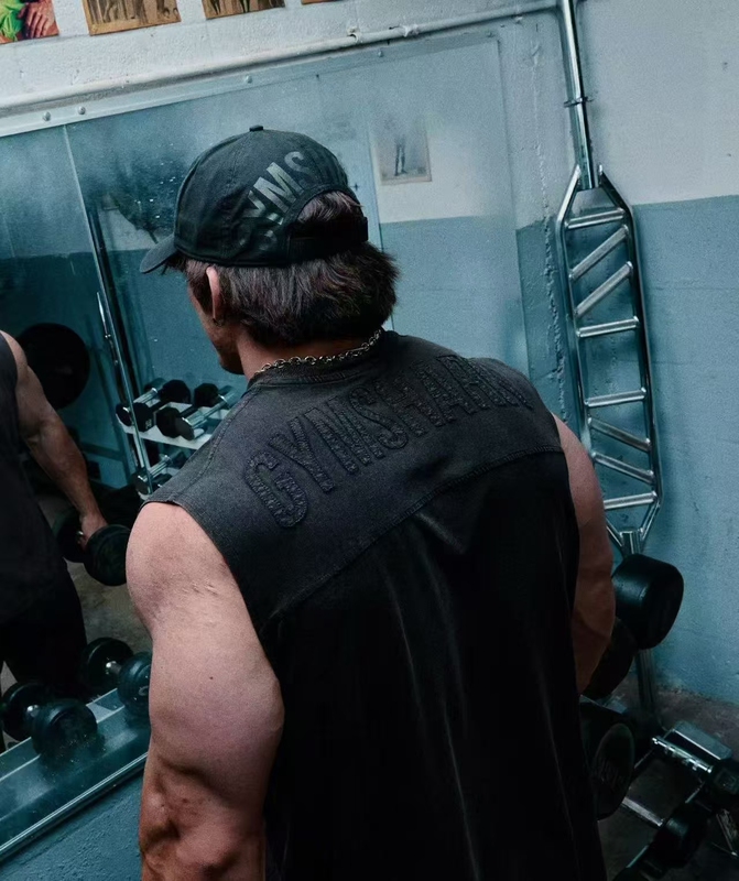 Gymshark Power Shark Tank Top Men's Fitness Embroidered Washed Vintage Heavyweight High Elastic Cotton Sleeveless Vest Gymshark Power Shark Tank Top Men's Fitness Embroidered Washed Vintage Heavyweight High Elastic Cotton Sleeveless Vest