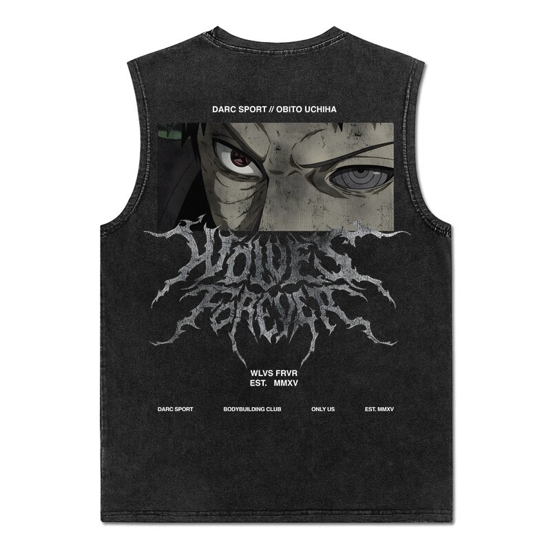 New Darcsport Wolf Head Washed Vest American Retro Style Men's Sports Casual Loose Fitness Sleeveless Top