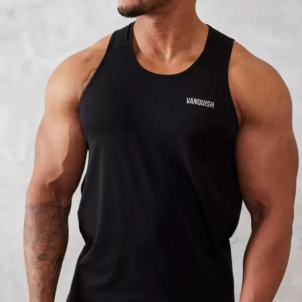 British Vanquish Men's Ess Series Vq Wide-Shoulder Vest Cotton Sports Fitness Training Sling Sleeveless T-Shirt