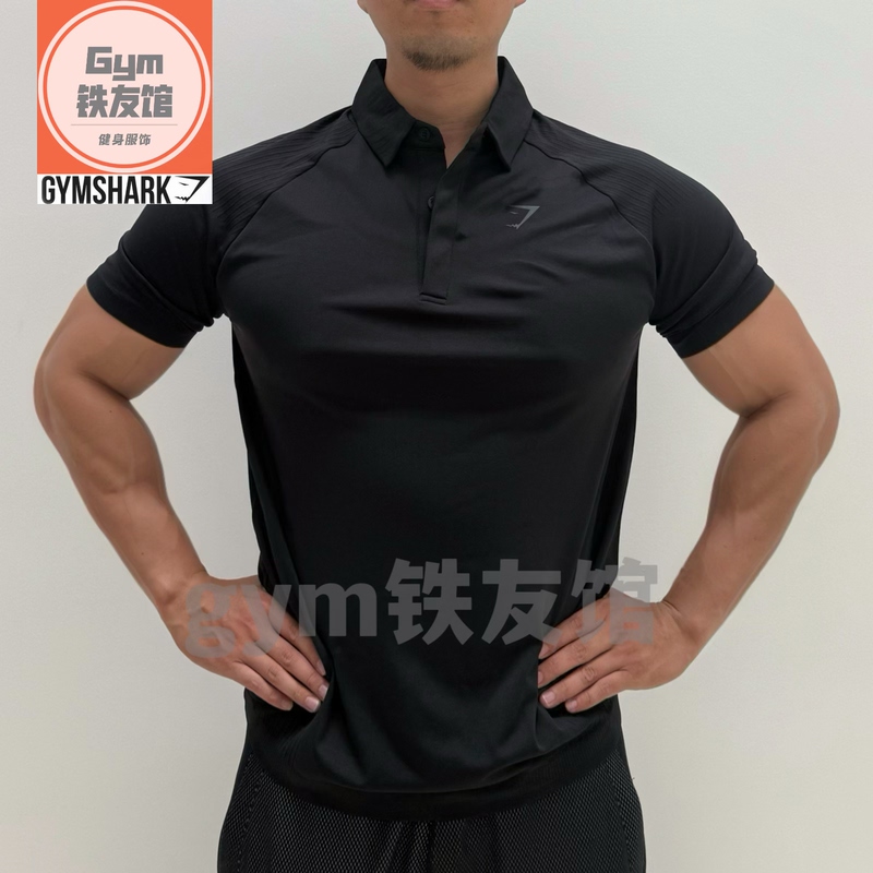 New Gymshark Seamless Polo Shirt Men's Turn-Down Collar Casual Sports Quick-Drying High-Elastic Short-Sleeve