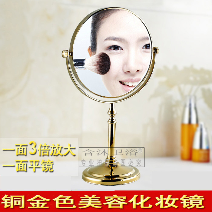 Copper gold desktop beauty mirror enlarge dresser double face mirror 3 times face mirror bathroom with makeup scraping