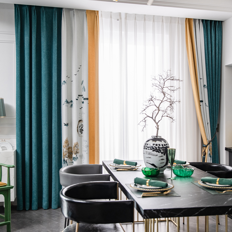 New blackout curtain fabric chenille thickened seamless stitching jacquard Nordic floor-to-ceiling window living room study new Chinese style