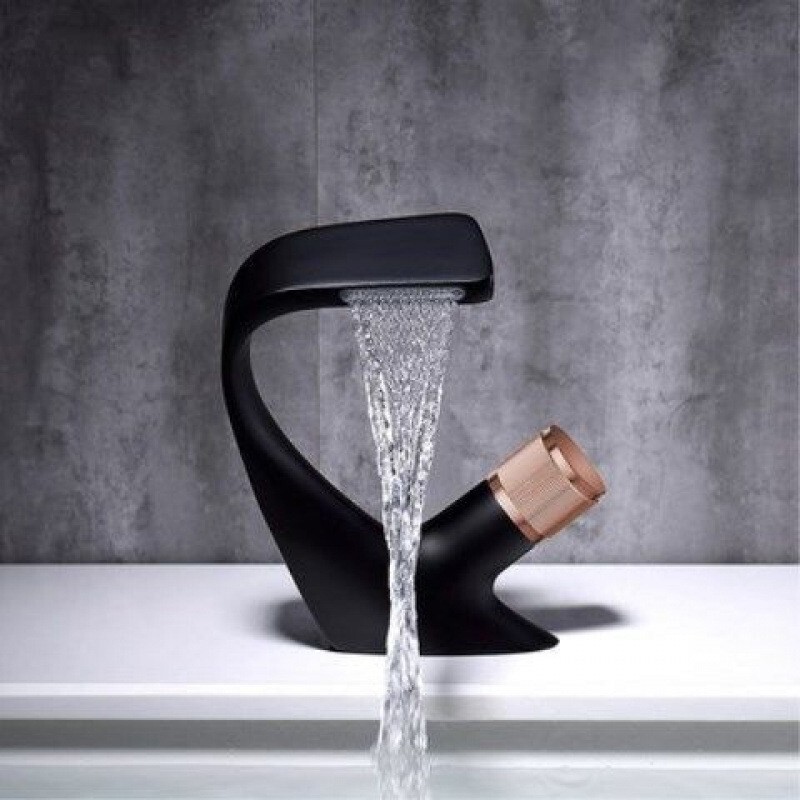 Cross-Border Black All-Copper Washbasin Faucet for Home Bathroom Single-Hole Basin Waterfall Hot and Cold Water Faucet Cross-Border Black All-Copper Washbasin Faucet for Home Bathroom Single-Hole Basin Waterfall Hot and Cold Water Faucet