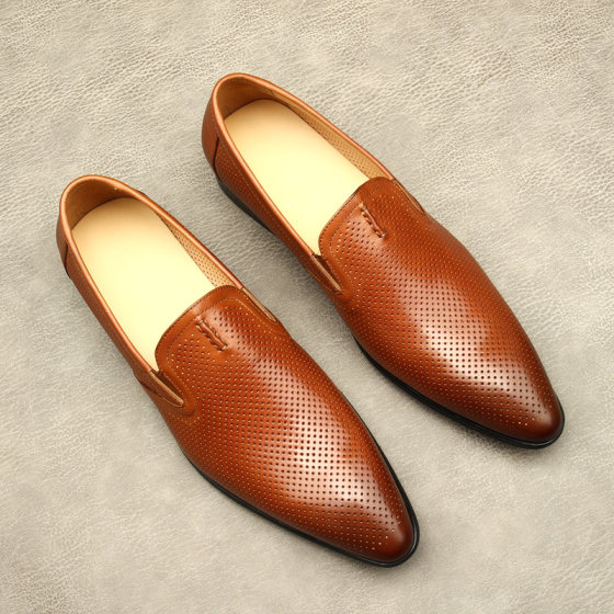 2025男鞋新款商务正装男士皮鞋打孔透气凉鞋真皮休闲镂空皮鞋