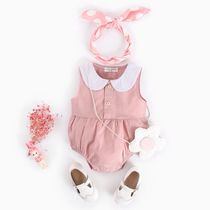 Haiyi Newborn cotton doll collar sleeveless triangle climbing suit Princess Fan Female Treasure one-piece bag fart suit Summer yellow