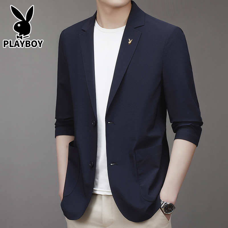 Playboy Ultra-Thin Ice Silk Sun Protection Suit for Men 2026 New Summer Casual Blazer Jacket Single-Breasted Top Playboy Ultra-Thin Ice Silk Sun Protection Suit for Men 2026 New Summer Casual Blazer Jacket Single-Breasted Top